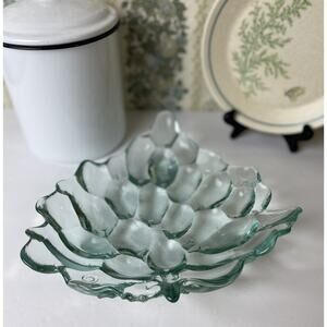 Vintage Aqua Seafoam Green Glass Grape Cluster Bowl Dish 10.25" Centerpiece